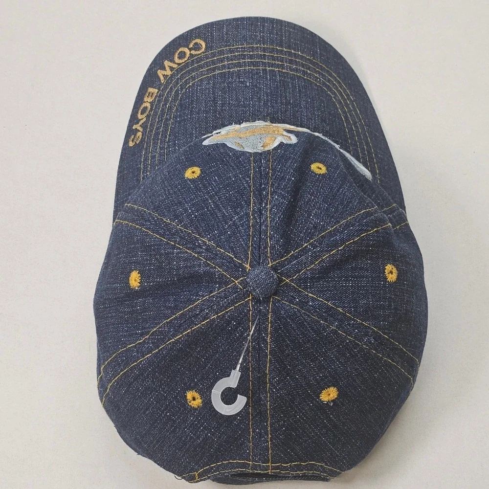 Denim Cowboys Baseball Cap Embroidered Logo Adjustable Strap Distressed One Size